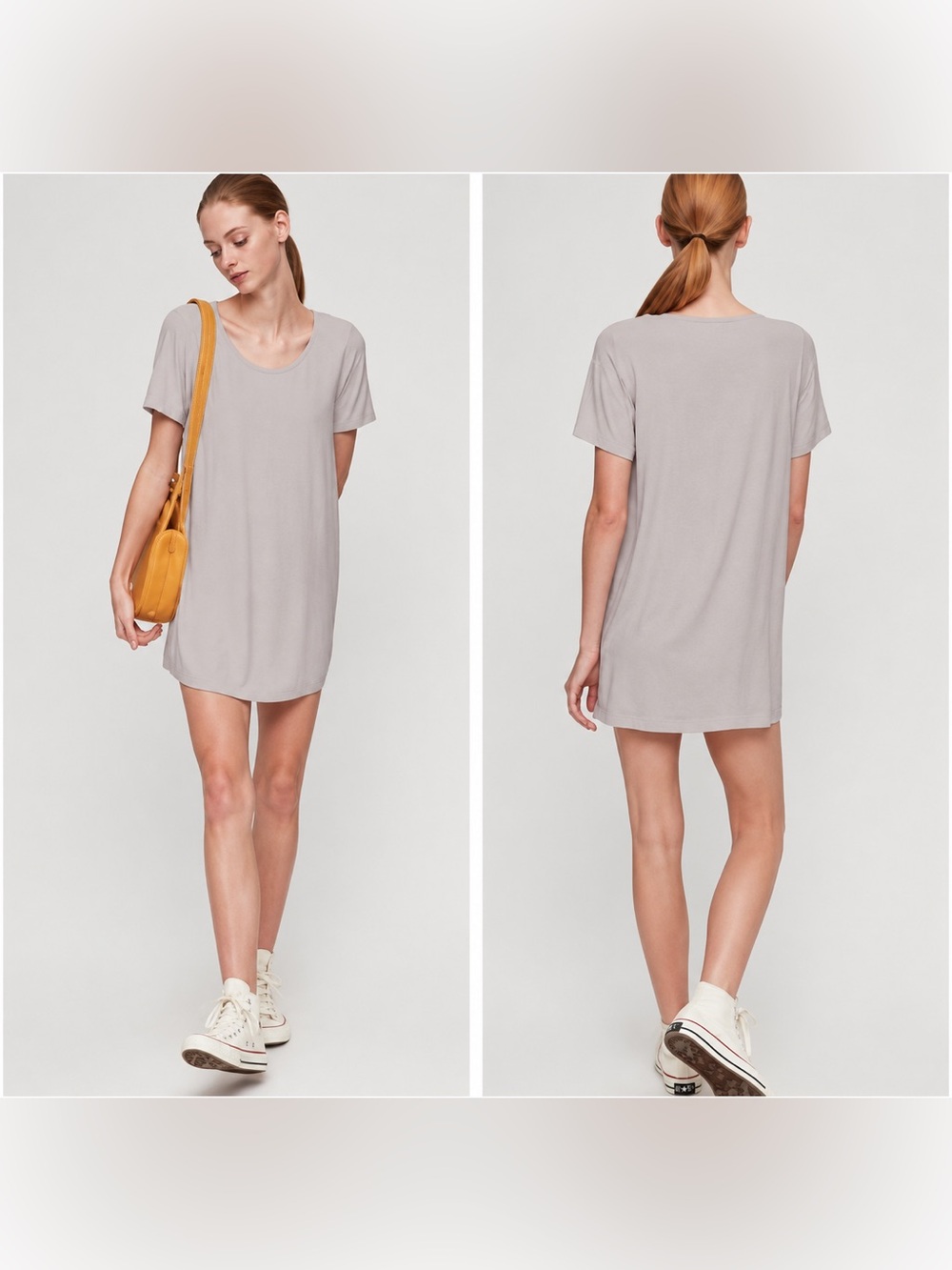 Wilfred Free Casual Short Sleeve T-Shirt Dress in Light Taupe 100% viscose